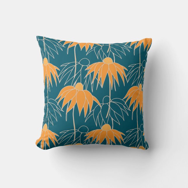 Fantasy floral hand drawn seamless pattern. Orange Cushion (Front)