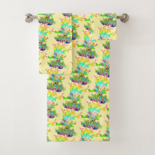Fantasy Floral Pale Yellow Bath Towel Set