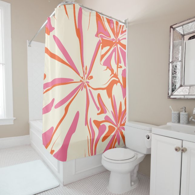 Fantasy Floral - Pink, Orange and Cream Shower Curtain (In Situ)