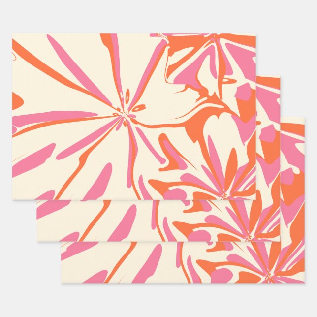 Fantasy Floral - Pink, Orange and Cream Wrapping Paper Sheet (Set)