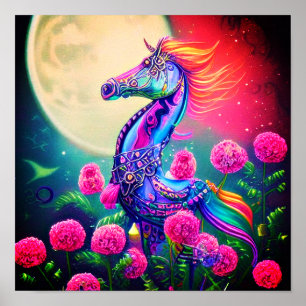Fantasy floral seahorse poster