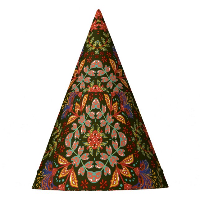 Fantasy Floral Square Pocket Design Party Hat (Front)
