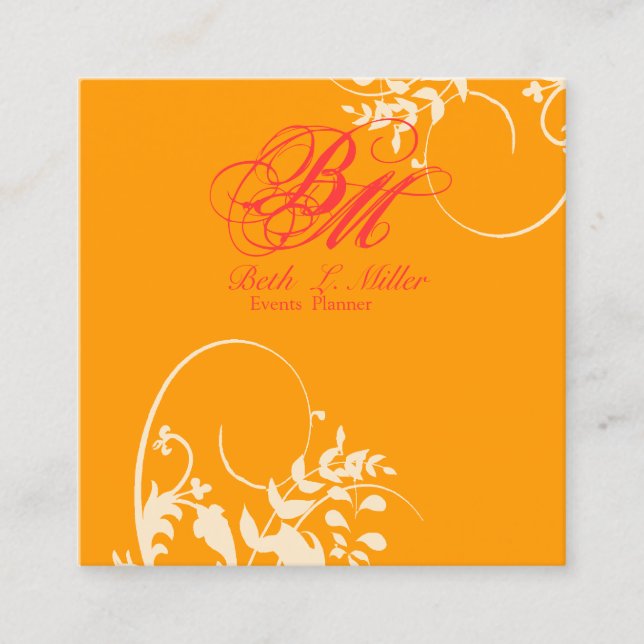 Fantasy Floral Swirls Modern Elegant Professional Square Business Card (Front)