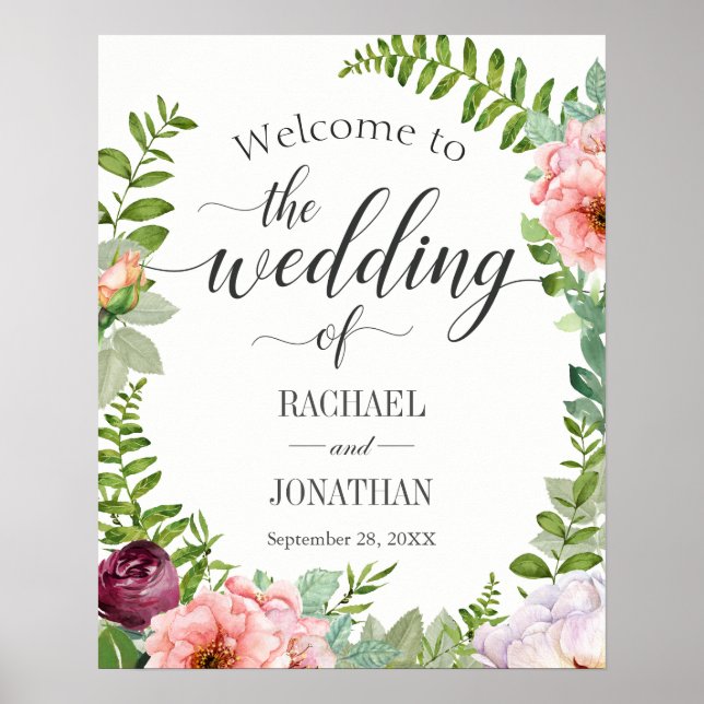 Fantasy Floral Wedding Welcome Signage Poster (Front)