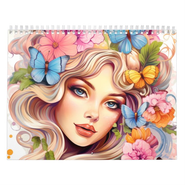 Fantasy Floral Women Colourful Hairstyle Calendar (Cover)