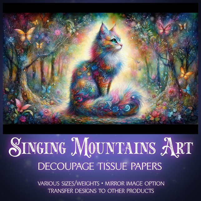 Fantasy Floral Woodland Wonder Cat Decoupage  Tissue Paper (Creator Uploaded)