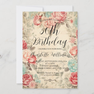 Fantasy Florals Women 50th Birthday Invitation