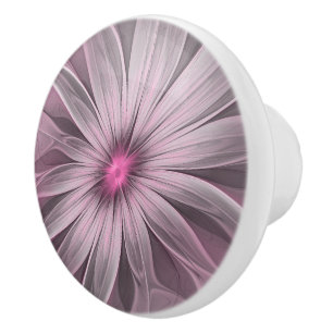 Fantasy Flower Abstract Plum Floral Fractal Art Ceramic Knob