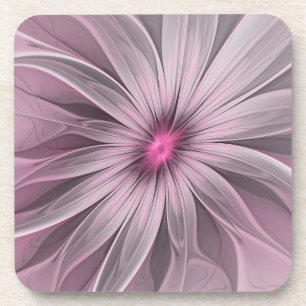 Fantasy Flower Abstract Plum Floral Fractal Art Coaster