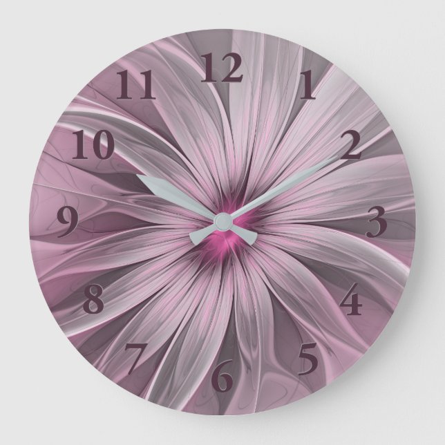 Fantasy Flower Abstract Plum Floral Fractal Art Large Clock (Front)