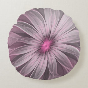 Fantasy Flower Abstract Plum Floral Fractal Art Round Cushion