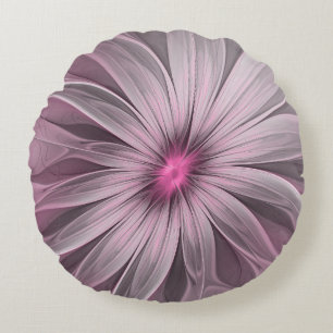 Fantasy Flower Abstract Plum Floral Fractal Art Round Cushion