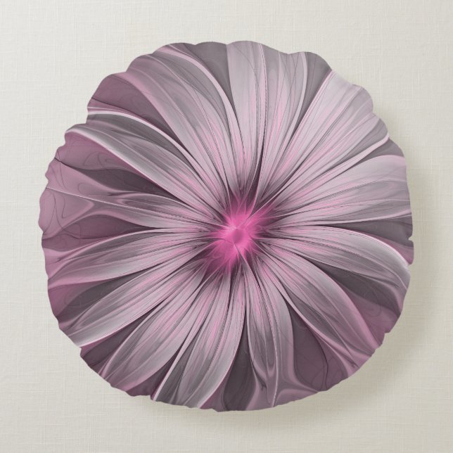 Fantasy Flower Abstract Plum Floral Fractal Art Round Cushion (Front)