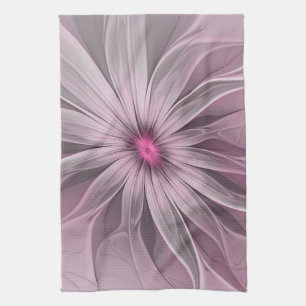 Fantasy Flower Abstract Plum Floral Fractal Art Tea Towel