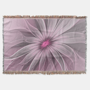 Fantasy Flower Abstract Plum Floral Fractal Art Throw Blanket