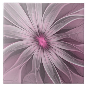 Fantasy Flower Abstract Plum Floral Fractal Art Tile