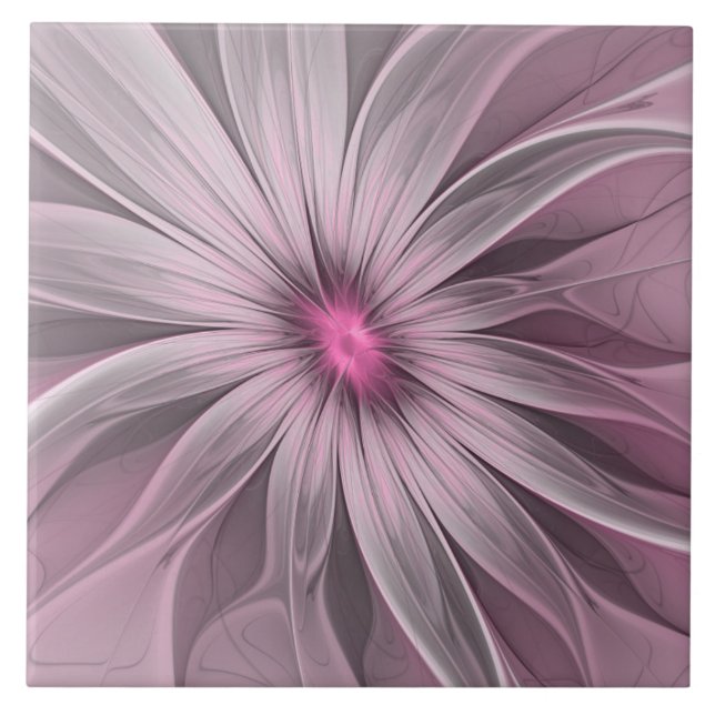 Fantasy Flower Abstract Plum Floral Fractal Art Tile (Front)