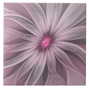 Fantasy Flower Abstract Plum Floral Fractal Art Tile