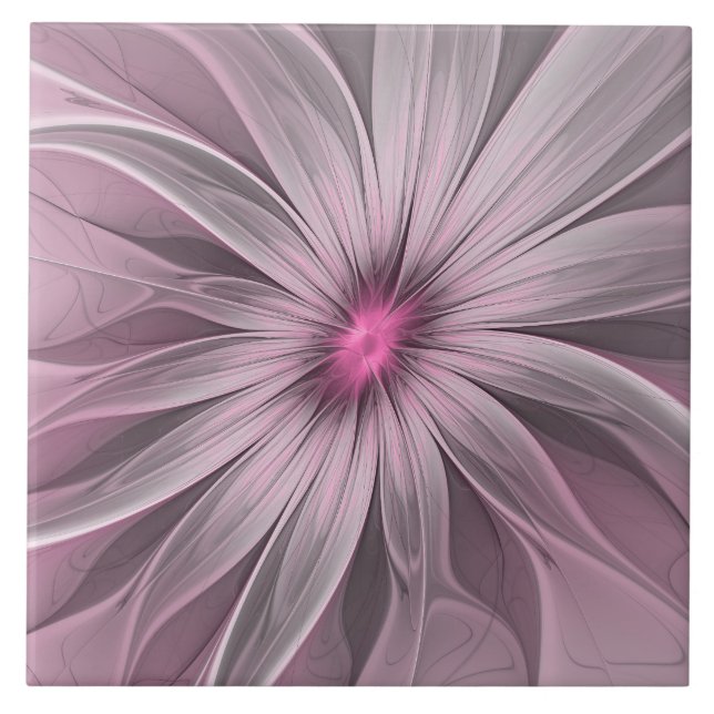 Fantasy Flower Abstract Plum Floral Fractal Art Tile (Front)