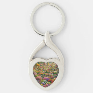 Fantasy Flower Garden Heart Keychain