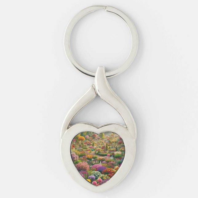 Fantasy Flower Garden Heart Keychain (Front)