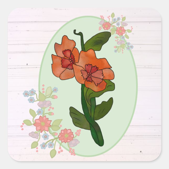Fantasy flower square sticker (Front)
