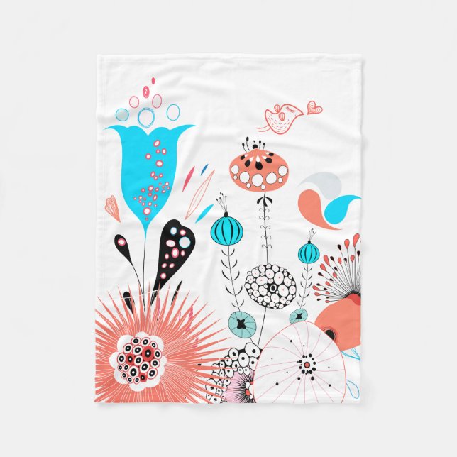 Fantasy Flowers and Birdie Fleece Blanket (Front)