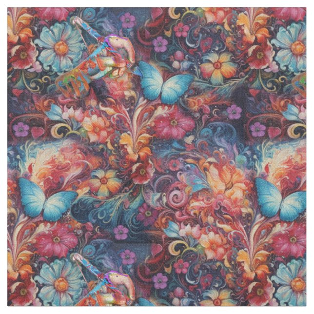 Fantasy Flowers express the joy of nature Fabric (Close Up)