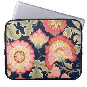 Fantasy flowers in retro,  vintage,  jacobean embr laptop sleeve