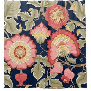 Fantasy flowers in retro, vintage, jacobean embr shower curtain