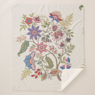 Fantasy flowers in retro, vintage, jacobean embroi sherpa blanket