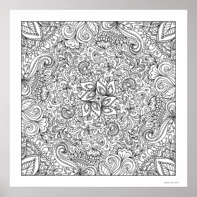Fantasy Flowers Line Art You Colour Beautiful Poster (Front)