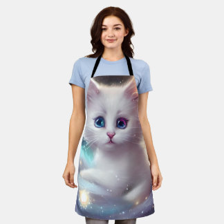 Fantasy Fluffy White Cat Apron