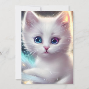 Fantasy Fluffy White Cat Holiday Card