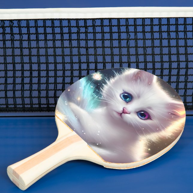 Fantasy Fluffy White Cat Ping Pong Paddle (Insitu)