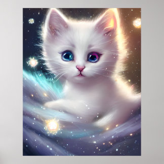 Fantasy Fluffy White Cat Poster