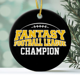 Fantasy Football Champion - Black and Yellow Gold Ceramic Tree Decoration