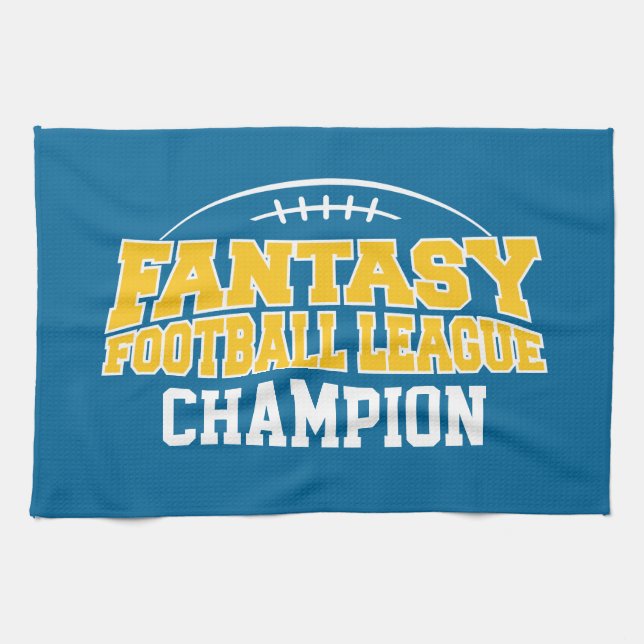 Fantasy Football Champion - Blue and Yellow Gold Tea Towel (Horizontal)