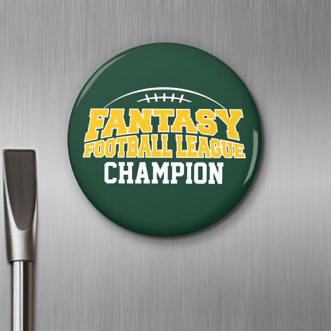 Fantasy Football Champion - Green and Yellow Gold Magnet (Personalized Fridge Magnet - Party Favor - Fantasy Football)