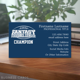 Fantasy Football Champion - Navy and White Business Card