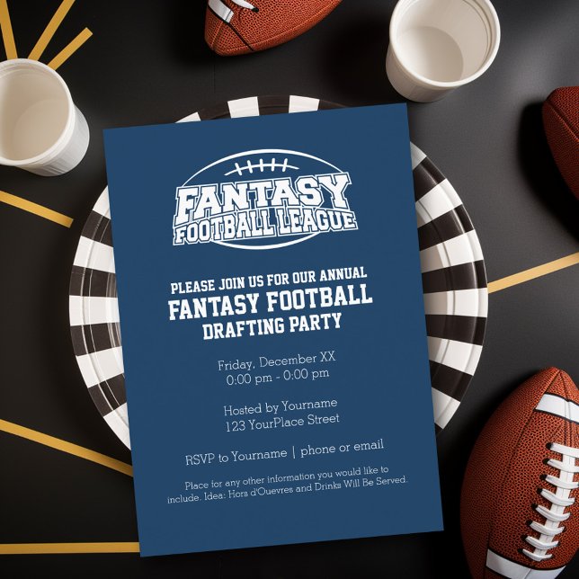 Fantasy Football Champion - Navy and White Invitation (Fantasy Football Party Invitation)