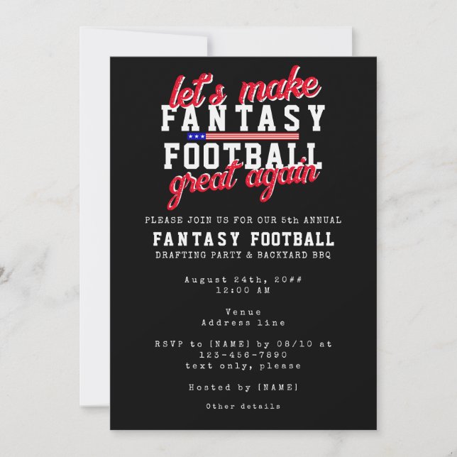 Fantasy Football Great Again League Drafting Party Invitation (Front)