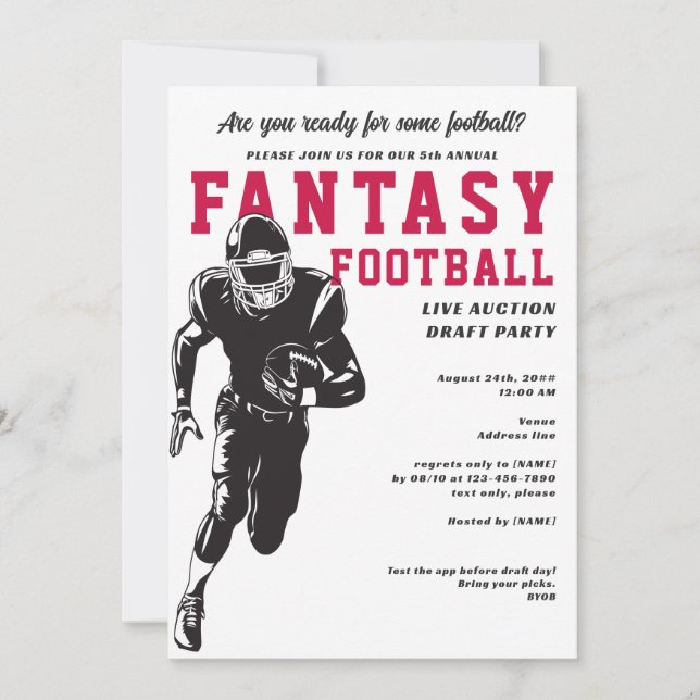 Fantasy Football League Auction Draught Lineup Par Invitation (Front)