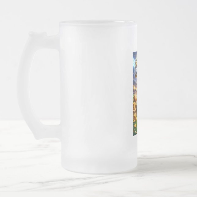 Fantasy football with dog frosted glass beer mug (Left)