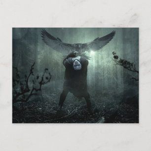 Fantasy Forest Creepy Woman Bird Dark Halloween Postcard