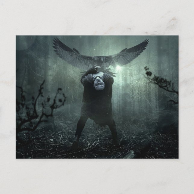 Fantasy Forest Creepy Woman Bird Dark Halloween Postcard (Front)