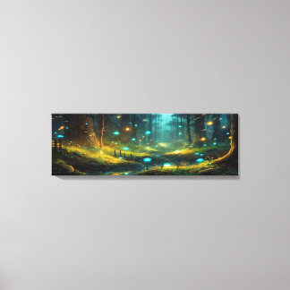 Fantasy forest lightup mashrooms Panoramic  Canvas Print
