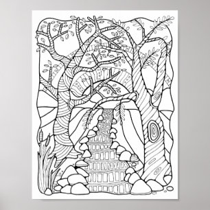 Fantasy Forest River Colouring Page Art Poster