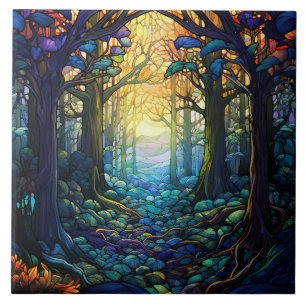 Fantasy Forest Stained Glass Tile