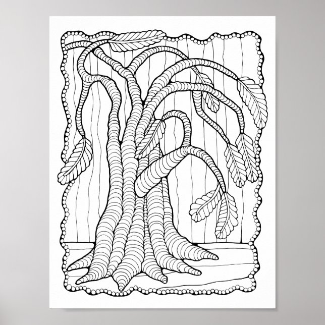 Fantasy Forest Tree Bead Border Colouring Page Art Poster (Front)